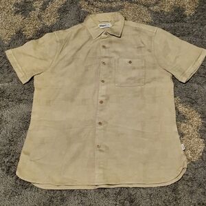 Mens Wellen Beige Short-Sleeve Button-Up Shirt Sz M